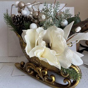 Multicolor 18" Christmas Sleigh with Pine, Pinecones and Balls Artificial